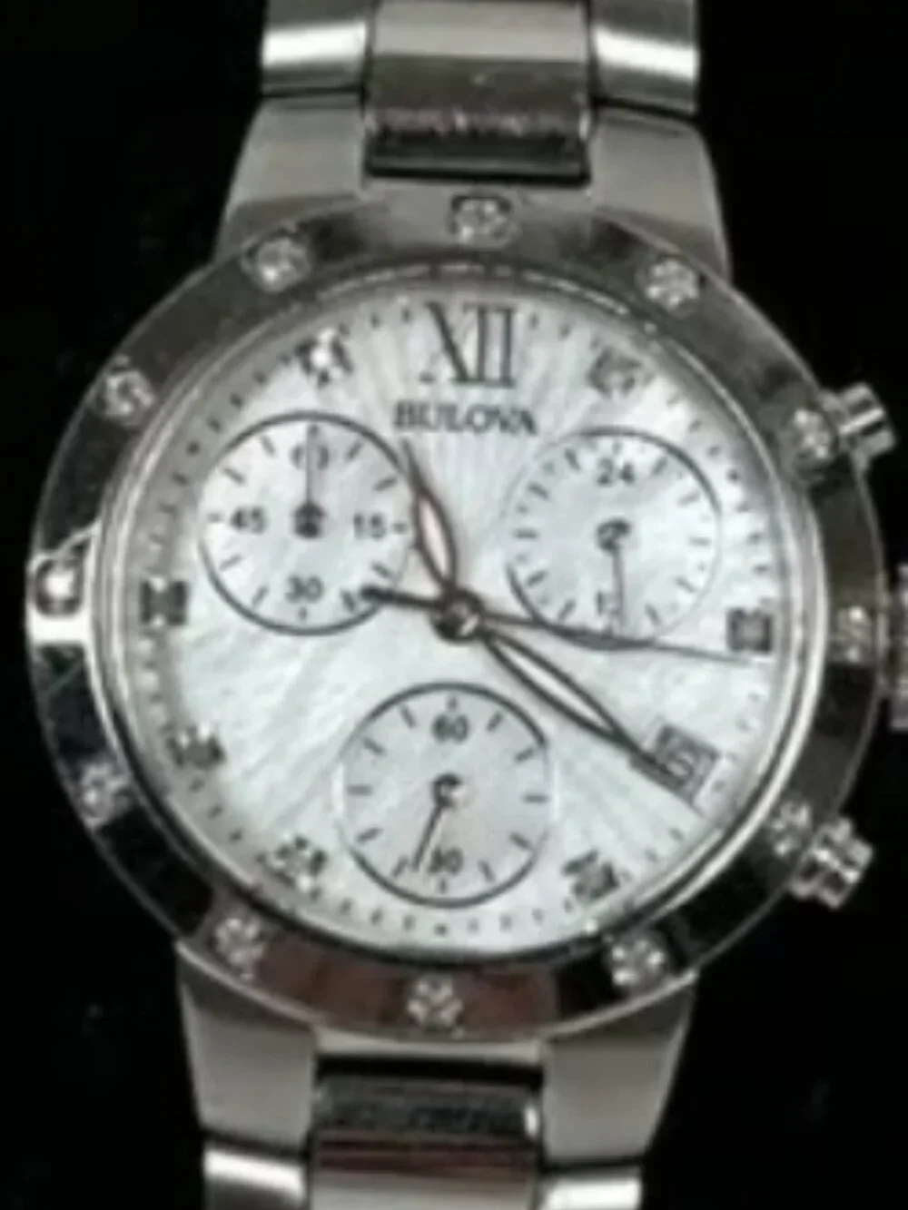 Bulova Maiden Lane Chronograph Women's Watch, Genuine Diamonds, MOP Dial, 96R202